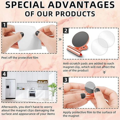 Grtard 48pack Magnetic Clips Heavy Duty, Magnet Clips for Fridge, Refrigerator Magnets, Scratch Free Magnets with Clip, Strong Magnetic Clip for Refrigerator, Whiteboard, Locker, Cruise (Rose Gold)