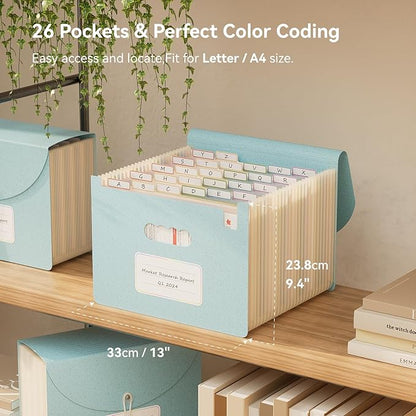 Accordion File Organizer, 26 Pockets Wheat Straw Expanding File Folder, Monthly Bill Receipt Organizer, A-Z Tabs, 100% BPA Free, Return to Nature, Healthy Living, Letter/A4 Size - Sky Blue