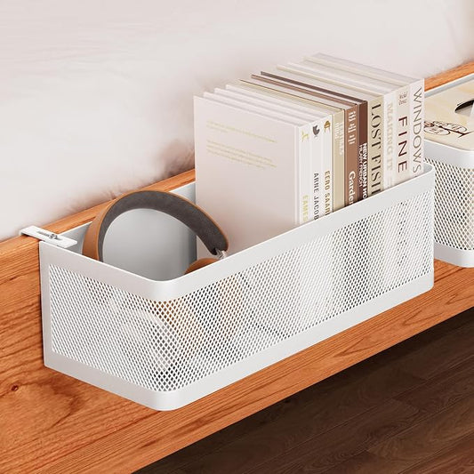 Bedside Caddy Shelf for Bunk Bed & Dorm, Adjustable Bunk Bed Caddy Holder for Top Bunk, Rails, Cribs, Bedside Shelf Organizer for Phone/Books/Drinks (White, L(L11in*W4.9in*H3.93in))