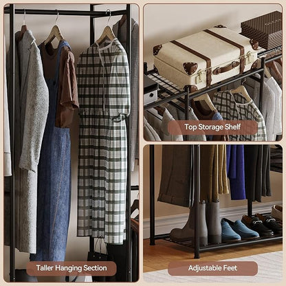 Portable Wardrobe Closet, Triple Column, Clothes Rack for Bedroom with Hanging Areas and Storage Shelves, Tall Freestanding Clothes Organizer