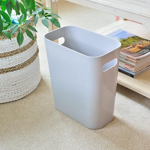 Youngever 2 Pack 3 Gallon Slim Trash Can, Plastic Garbage Container Bin, Trash Bin with Handles for Home Office, Living Room, Study Room, Kitchen, Bathroom (Grey)