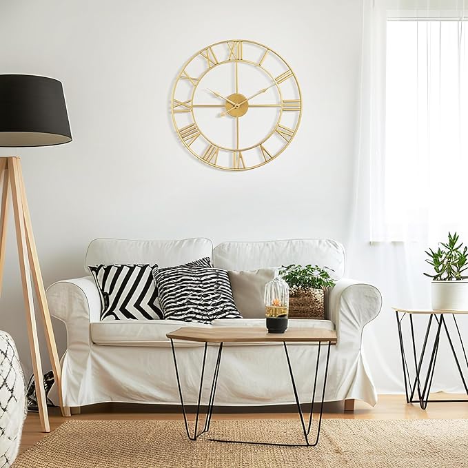 Large Wall Clock For Living Room Decor - 80cm/ 32 Inches Nearly Silent Non-Ticking Metal Wall Clocks Battery Operated, Vintage Decorative Modern Wall Clock For Bedroom, Office, Farmhouse Decor
