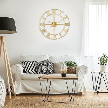 Large Wall Clock For Living Room Decor - 80cm/ 32 Inches Nearly Silent Non-Ticking Metal Wall Clocks Battery Operated, Vintage Decorative Modern Wall Clock For Bedroom, Office, Farmhouse Decor