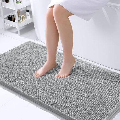 OLANLY Large Bathroom Rugs 40x24, Extra Soft Absorbent Chenille Bath Rugs, Rubber Backing Quick Dry, Machine Washable Bath Mats for Bathroom Floor, Tub and Shower, Home Decor Accessories, Light Grey