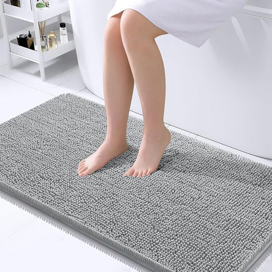 OLANLY Large Bathroom Rugs 45x27, Extra Soft Absorbent Chenille Bath Rugs, Rubber Backing Quick Dry, Machine Washable Bath Mats for Bathroom Floor, Tub and Shower, Home Decor Accessories, Light Grey