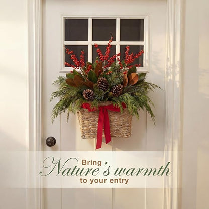 Set of 2 White Wicker Hanging Baskets for Front Door, Mail, Flowers & Organizing