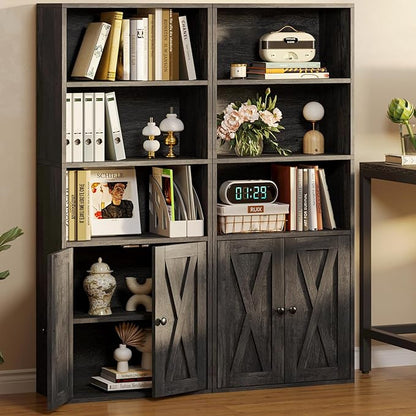 IRONCK Industrial Bookshelves and Bookcases with Doors 11.8 in Depth Floor Standing 5 Shelf Display Storage Shelves Bookcase Home Decor Furniture for Home, Office, Living Room, Bedroom