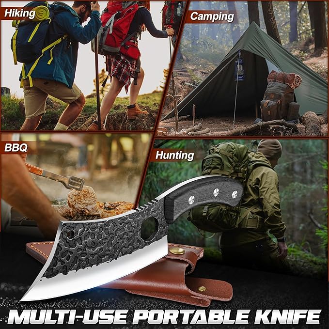 ROCOCO Meat Cleaver Butcher Knife - Sharp Full Tang Knife with Sheath for Home Outdoor BBQ Camping Mother Father Gift Idea Men Black 6.3"