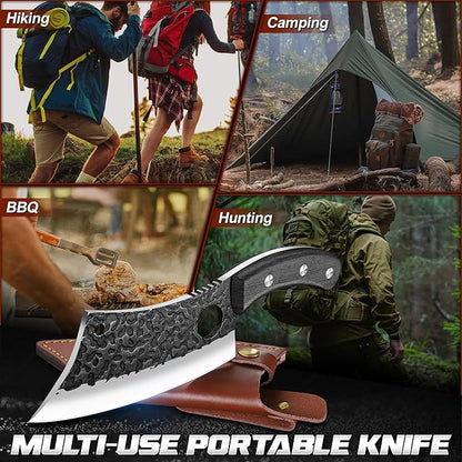 ROCOCO Meat Cleaver Butcher Knife - Sharp Full Tang Knife with Sheath for Home Outdoor BBQ Camping Mother Father Gift Idea Men Black 6.3"