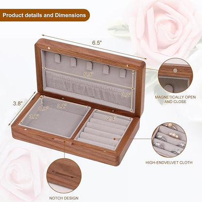 Small wooden, portable travel jewelry, Vintage Walnut Wood Jewelry Case，watch storage box, necklace, ring, earring storage gift box, vintage exquisite walnut jewelry box