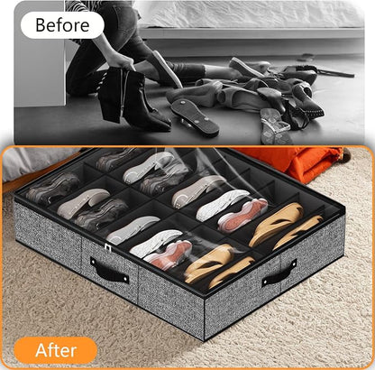 homyfort 32 Pairs Shoe Organizer Under Bed, Underbed Shoe Storage Boxes Bins, Organizador De Zapatos, Extra Large Zapateras Organizer, Black, Set of 2