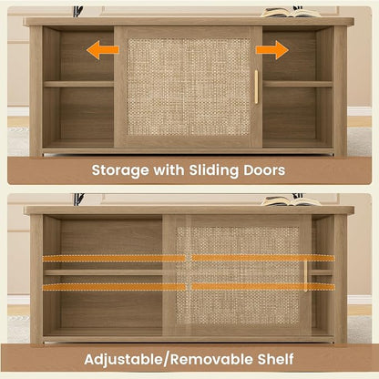 SEDETA 31.5" Lift Top Coffee Table with Storage, Square Coffee Tables for Living Room, Farmhouse Coffee Table with Large Hidden Storage Compartment and Adjustable Shelves, Rattan Oak