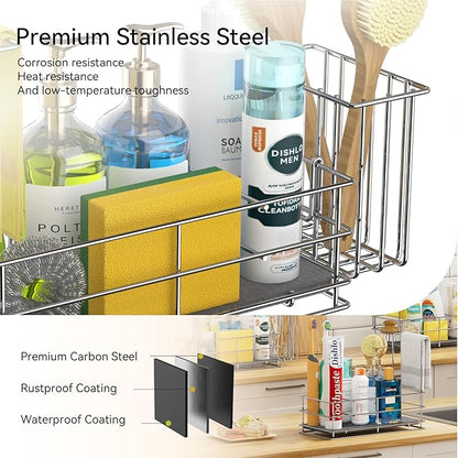 Yofidra Sponge Holder for Kitchen Organizer: Sink Caddy with Instant Drying Stone, Metal Stainless Steel, 9.4" X 4.7" X 7"4 Home Decor Storage and Organization Accessories