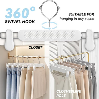 Baby Kids Pants Hangers with Clips 30 Pack, Frosted Embossing Adjustable Heavy Duty Skirt Hangers for Women Toddler, Children, Space Saving Non-Slip with 360° Swivel Hook (White)