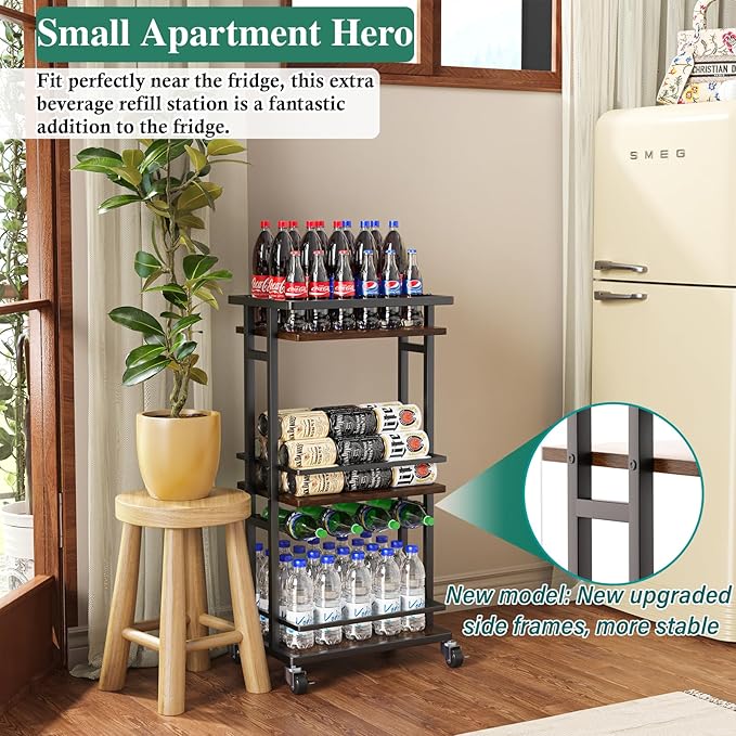 3-Tier Liquor Cabinet with Wine Rack, Mini Bar Cart for Home, Small Liquor Bar for Alcohol, Rolling Kitchen Serving Cart on Wheels, Wine Drink Cart for Party, Bar Stand for Small Space