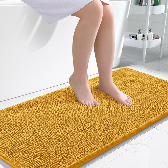 OLANLY Bathroom Runner Rugs 47x24, Soft Absorbent Chenille Bath Rugs, Rubber Backing Quick Dry, Machine Washable Long Bath Mats for Bathroom, Tub and Shower, Home Decor Accessories, Golden Yellow