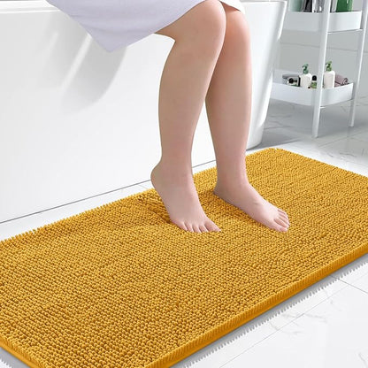 OLANLY Bathroom Runner Rugs 47x24, Soft Absorbent Chenille Bath Rugs, Rubber Backing Quick Dry, Machine Washable Long Bath Mats for Bathroom, Tub and Shower, Home Decor Accessories, Golden Yellow