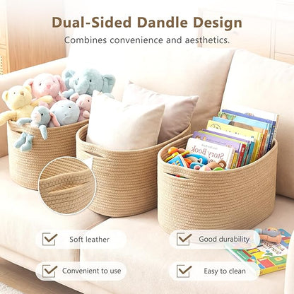 Cotton Rope Storage Basket, 15x10x9 Inches, Woven Basket for Shelves, Clothes, Towels, Books, and Laundry, Jute Brown (1 Pack)