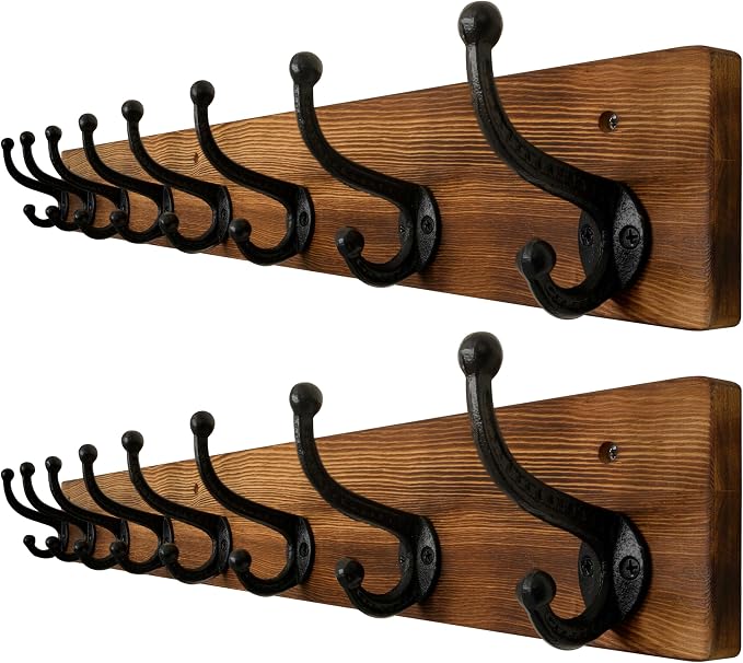 WEBI Rustic Coat Rack Wall Mount,35.43" Long 8 Cast Iron Coat Hooks Wall Mounted,Heavy Duty Wall Coat Hanger Hooks for Hanging Coats,Clothes,Brown,2 Packs