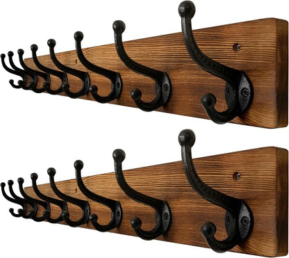 WEBI Rustic Coat Rack Wall Mount,35.43" Long 8 Cast Iron Coat Hooks Wall Mounted,Heavy Duty Wall Coat Hanger Hooks for Hanging Coats,Clothes,Brown,2 Packs
