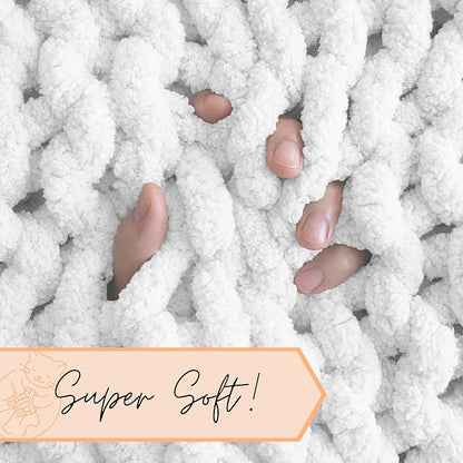 Adyrescia Chunky Knit Blanket Throw | 100% Hand Knit with Jumbo Chenille Yarn (50"x60", Bright White)