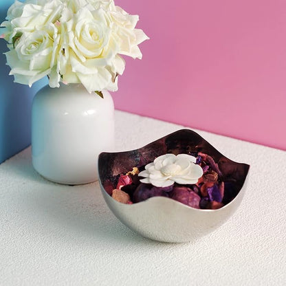 Hosley 5.75 Inch Diameter Silver Finish Metal Bowl, Ideal for Potpourri, LED Candles, Weddings, Special Events, Center Pieces, Craft. Use Decor to Coordinate O3