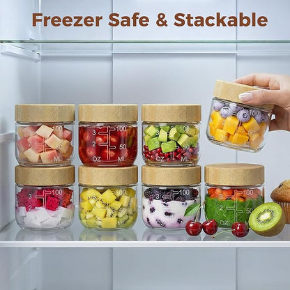 HomArtist 4oz Glass Salad Dressing Containers with Bamboo Lids - 3 Pack Small Airtight Condiment Cups, Leakproof Mini Sauce Jars for Picnic, Ketchup, Dip & Snacks, BPA-Free & Dishwasher Safe
