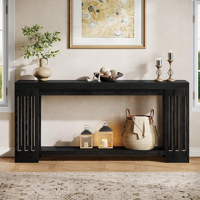 Tribesigns 70.9-Inch Extra Long Entryway Table, Farmhouse Sofa Console Table with Vertical Stripe Legs, 2-Tier Entry Furniture for Living Room, Hallway, Entrance (Black)