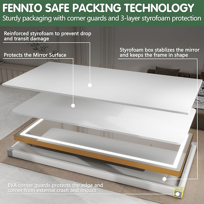 FENNIO Full Length Mirror with Lights, 80" x 36" LED Full Body Mirror, Wall Mounted Hanging Mirror with Lights for Bedroom, Salon, Dimmable & 3 Color Lighting, Tempered Glass