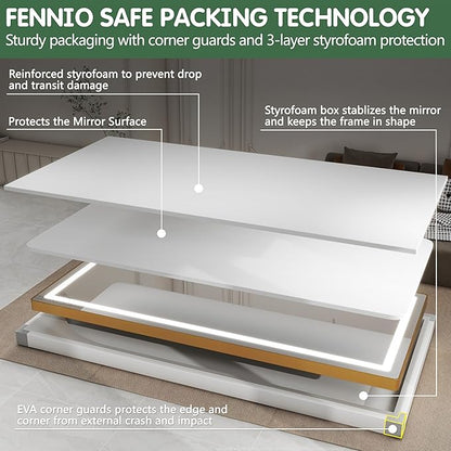 FENNIO Full Length Mirror with Lights, 80" x 36" LED Full Body Mirror, Wall Mounted Hanging Mirror with Lights for Bedroom, Salon, Dimmable & 3 Color Lighting, Tempered Glass