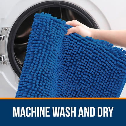 OLANLY Bathroom Runner Rugs 44x24, Soft Absorbent Chenille Bath Rugs, Rubber Backing Quick Dry, Machine Washable Long Bath Mats for Bathroom, Tub and Shower, Home Decor Accessories, Deep Navy Blue
