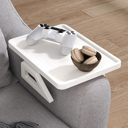 Couch Arm Tray,Bamboo Folding Sofa Tray,Sofa Armrest Trays Clip-On Couch Desk for Drinks,Snacks,Phone,Remote Control（White）