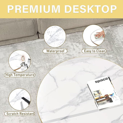 HLR Round Coffee Table with White Faux Marble Top