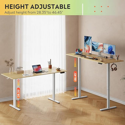 DEVAISE 71 * 28 Inches Electric Standing Desk, Dual Motors for Quite Adjustment，3 Memory Preset Adjustable Stand up Desk, Computer Desk Sit to Stand Desk for Home Office, Maple