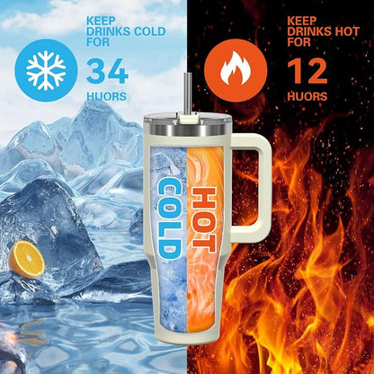 30 oz Tumbler with Handle,Tumbler with Lid and Straw,Double Wall Insulated Cup Stainless Steel Travel Mug(Cold for 34 Hours),Water Bottle for Iced Tea,Coffee,Cold Beverages(Cream White)