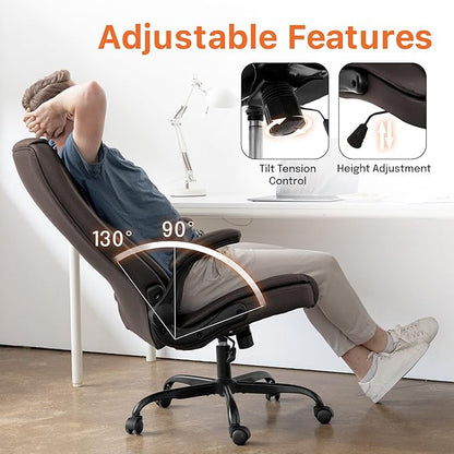 NEO CHAIR Ergonomic Office Desk Gaming Computer Chair Executive High Back Support Flip-up Arms Adjustable Height Swivel Rolling Wheels Comfy PU Leather for Home (Brown)