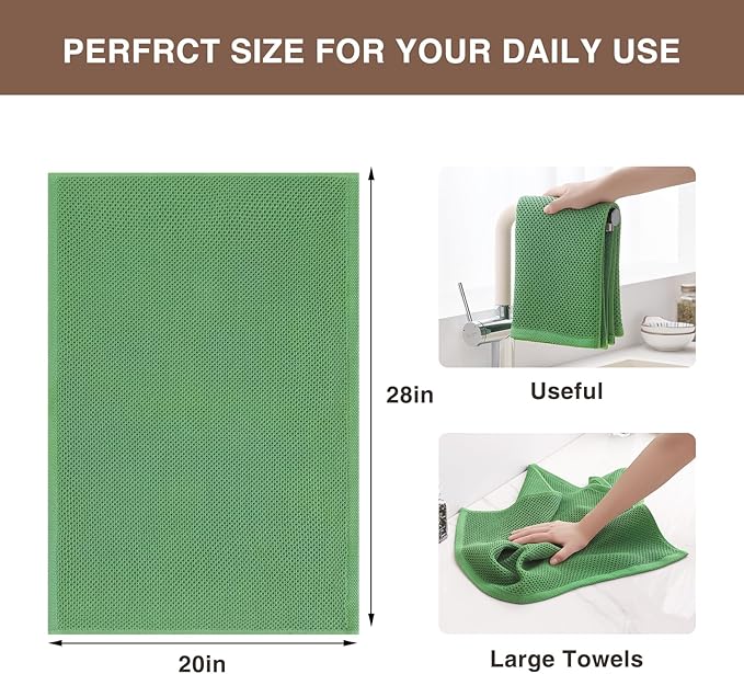 Homaxy 100% Cotton Oversized Waffle Weave Kitchen Dish Towels, Ultra Soft Absorbent Quick Drying Cleaning Towel, 20x28 Inches, 8-Pack, Grass Green