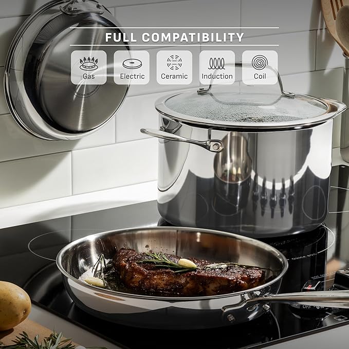 T-Fal Pro Tri-Ply Stainless Steel Sauce Pan with Lid, 2.3 Quart Saucepan with Lid, Induction Pot, Oven Safe 500F, Lid-350F, Fast & Even Heat, Professional Quality & Durability, Silver