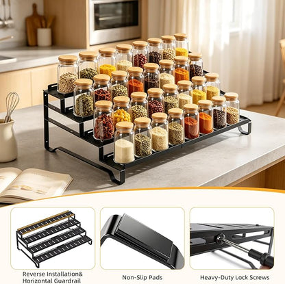 Attelite 4 Tier Expandable Can Rack Organizer for Pantry, Adjustable 13"-21" Metal Soda Can Organizer, Pantry Organization Canned Food Storage Holder for Kitchen Cabinet Countertop, Black 2Pack