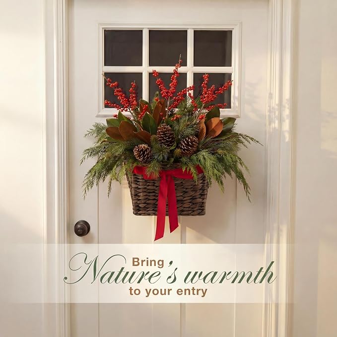 Set of 2 Black Wicker Hanging Baskets for Front Door, Mail, Flowers & Organizing