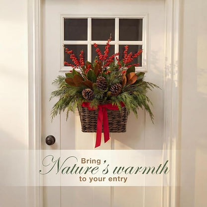 Set of 2 Black Wicker Hanging Baskets for Front Door, Mail, Flowers & Organizing