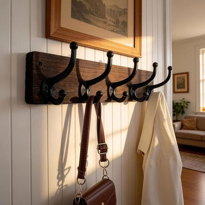 WEBI Rustic Coat Rack Wall Mount,5 Cast Iron Coat Hooks Wall Mounted,Heavy Duty Wood Wall Coat Hanger Hooks for Hanging Coats,Jacket,Clothes,Backpack,Farmhouse,Weathered Brown