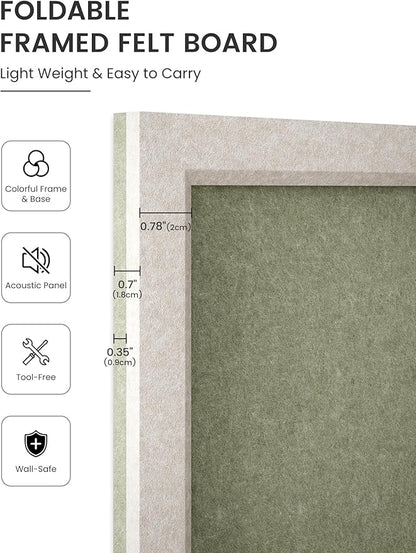 Fluxynara Felt Cork Board Alternative, Felt Bulletin Board 16" x 12" Oatmeal Frame with 8 Adhesive Tabs, Pin Board for Home Office, Classroom, Entryway, Kitchen Wall Decor—Sage