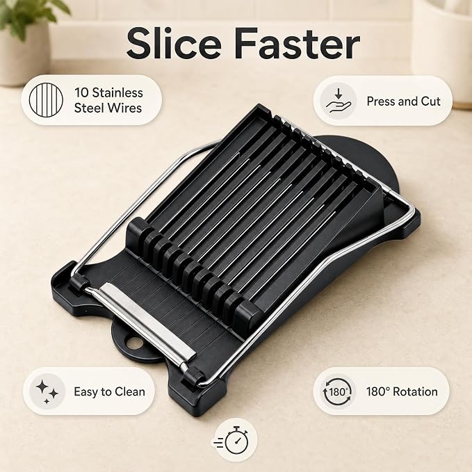 FENGCHEN Luncheon Meat Slicer, Spam Cutter with 10 Stainless Steel Wires, Slice Tool for Boiled Eggs, Banana, Avocado, Black