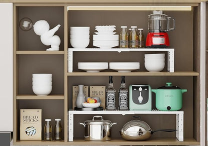 Jojocross Expandable Adjustable Stackable Kitchen Organizer, Spice Rack,Metal Pantry Storage Shelves Racks,Counter Shelf for Cabinets, Countertop, Cupboard(1 Pack/Medium/White)