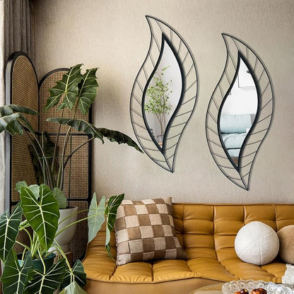 ironsmithn Decorative Wall Mirror, Leaf Teardrop Mirror with Metal Frame, 45" x 18.5" Black Wall Mounted Mirror for Bathroom Vanity Living Room Bedroom Fireplace