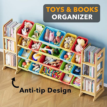 SpaceAid Toy Storage Organizer with 6 Shelves and 20 Bins, Toy Organizers Storage Bookshelf, Kids Bin Shelf Toys Box Bookcase for Bedroom Playroom Organization Room Decor, Multi-Colored