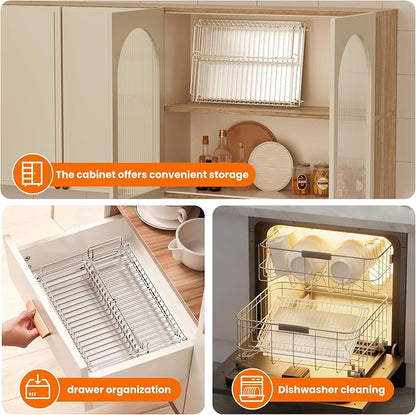 Dish Drying Rack - Stainless Steel Expandable Large Dish Drainer for Kitchen Counter, with Stainless Drain Board Rustproof Collapsible Organizer Space Saving