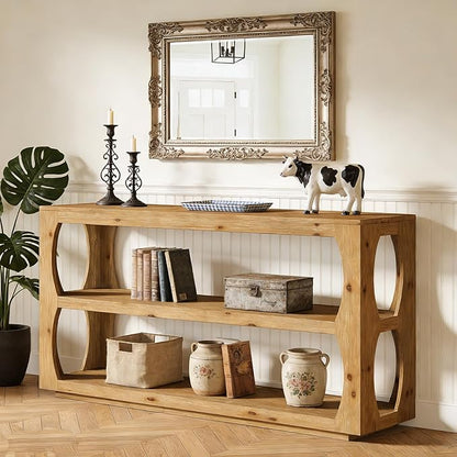 Solid Wood Console Table with 3-Tier Storage, 63" Long Farmhouse Narrow Entryway Sofa Table for Hallway, Living Room, Foyer, or Bedroom