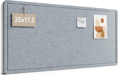 Fluxynara Bulletin Board, 35" x 17.5" Cork Board Alternative with 12 Safe Removable Adhesive Tabs, Foldable Felt Pin Board for Home Office, Classroom, Bedroom,Entryway for Walls— Blue Gray